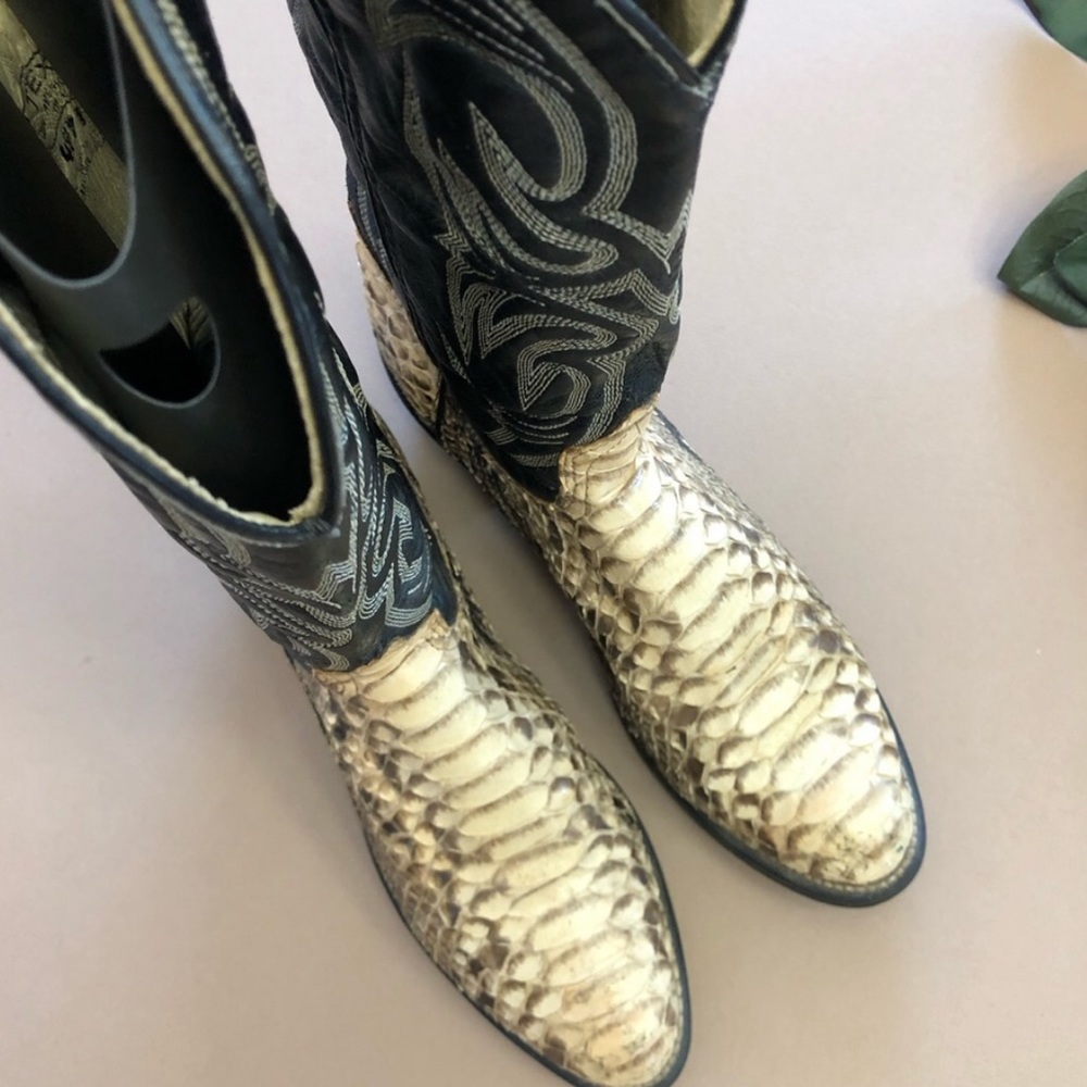 Vintage Texas Made Genuine Leather + Python Western Cowboy Boots Men Size 7